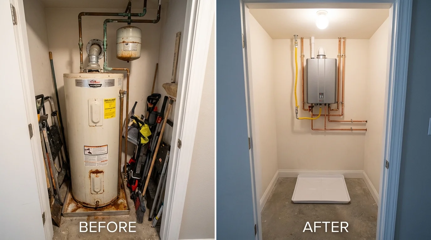 Tank water heater versus wall-mounted tankless unit comparison for Plymouth Meeting, PA homeowners