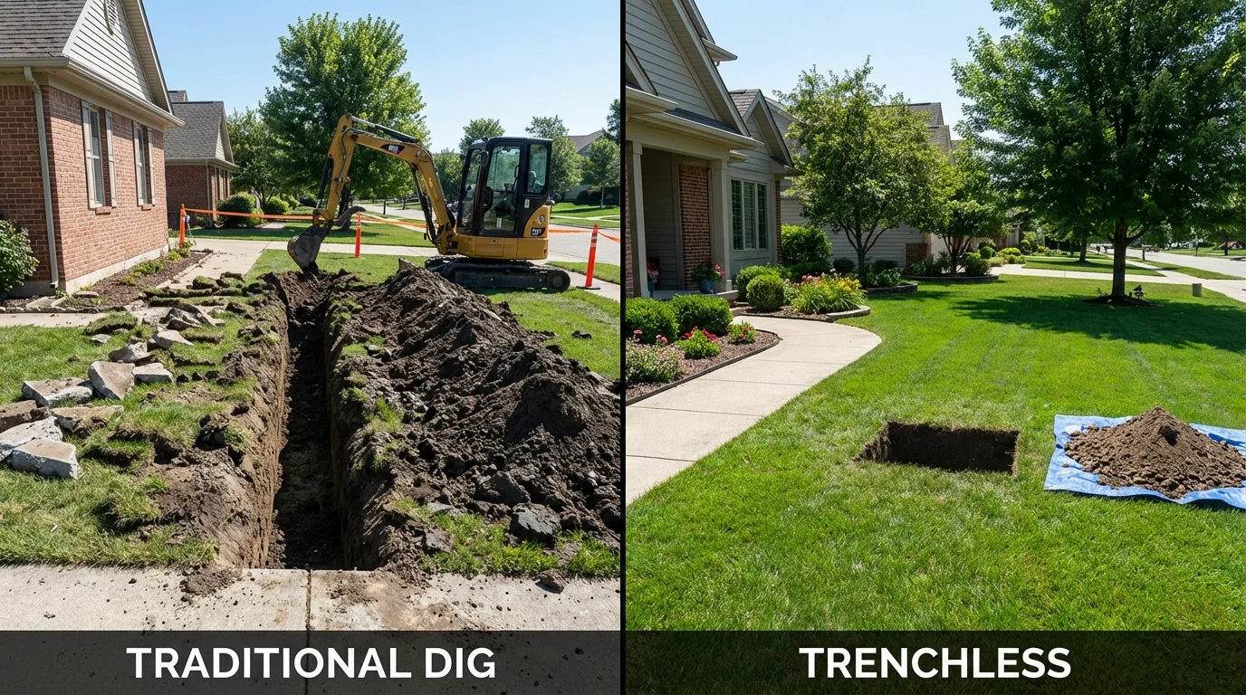 Trenchless sewer repair with minimal yard damage versus traditional excavation in Plymouth Meeting, PA